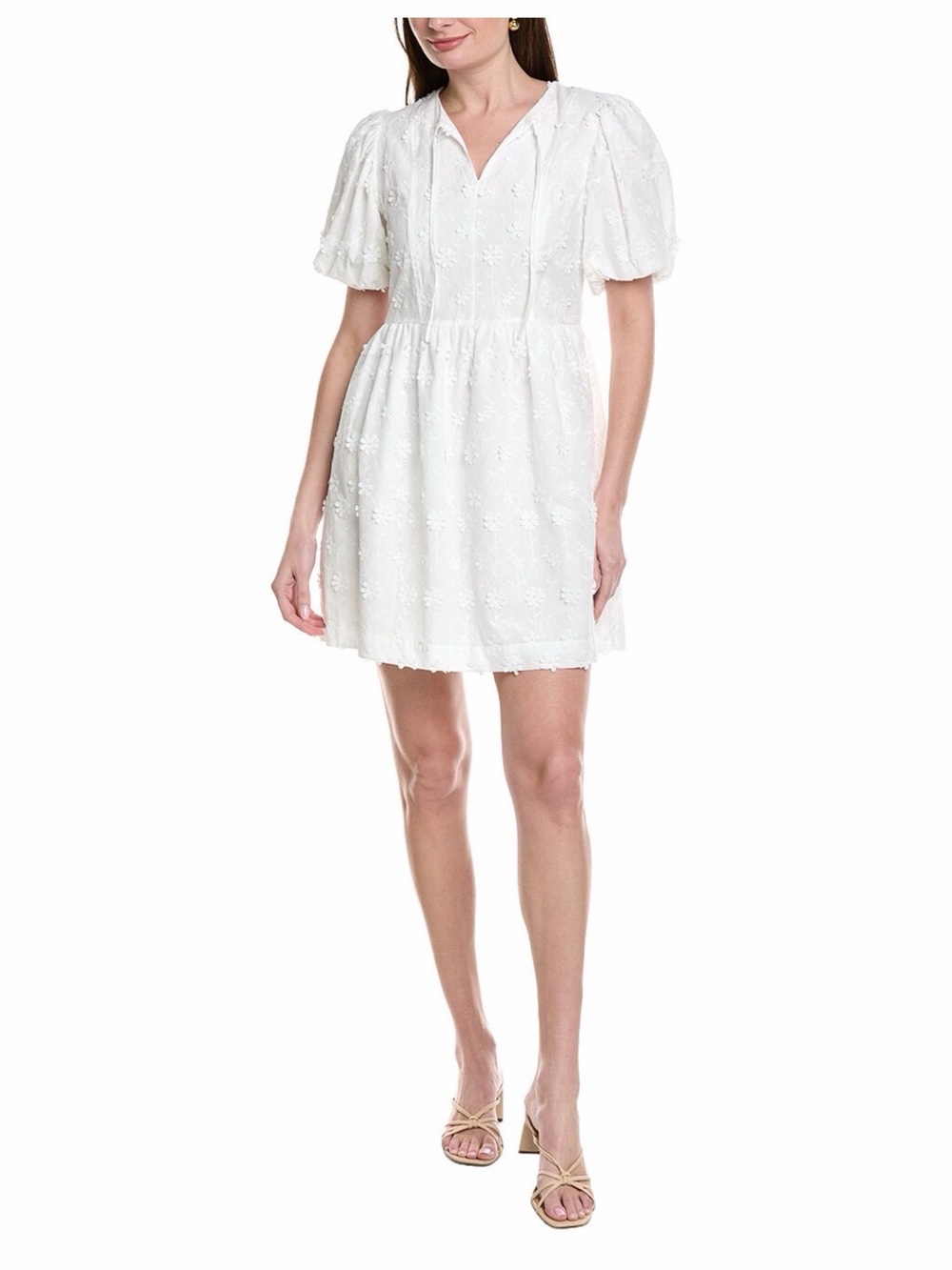 NWT Nanette Lepore White Floral Embroidered Puff Sleeve Mini Dress - Picture 7 of 9